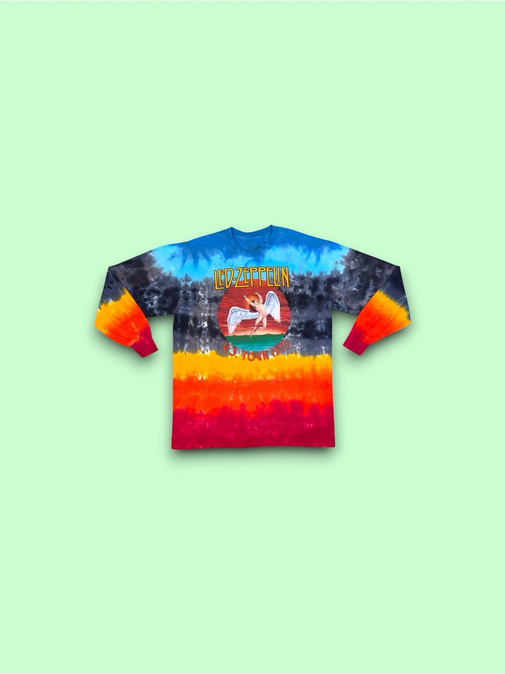 Led Zepplin Icarus US Tour 1975 Long Sleeve Tie Dye T Shirt Size L Rock Music
